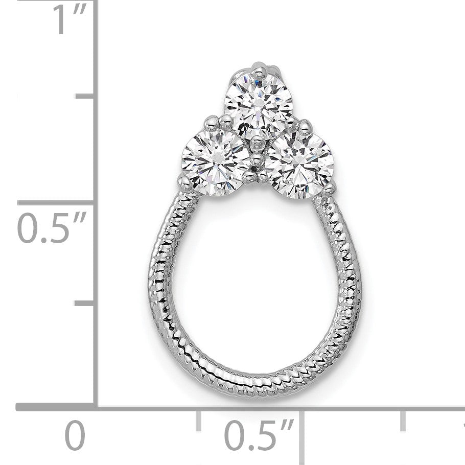 Sterling Silver Rhodium-plated Three CZ Textured Loop Chain Slide Pendant