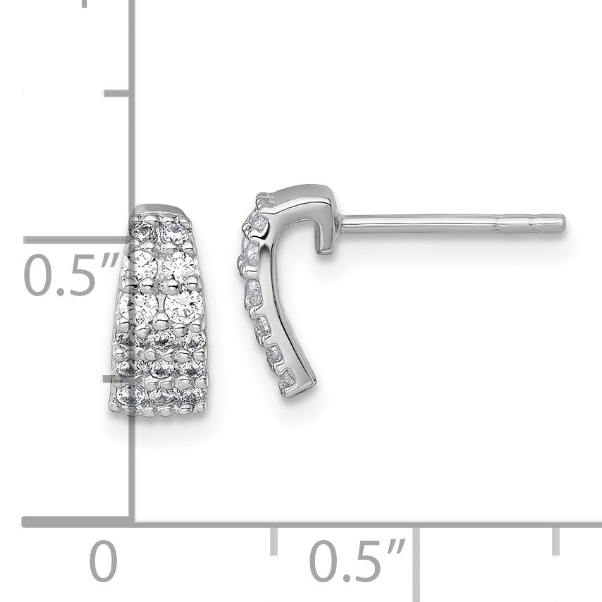 Sterling Silver Rhodium-plated Polished Pave CZ Curved and Tapered Post Earrings