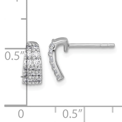 Sterling Silver Rhodium-plated Polished Pave CZ Curved and Tapered Post Earrings