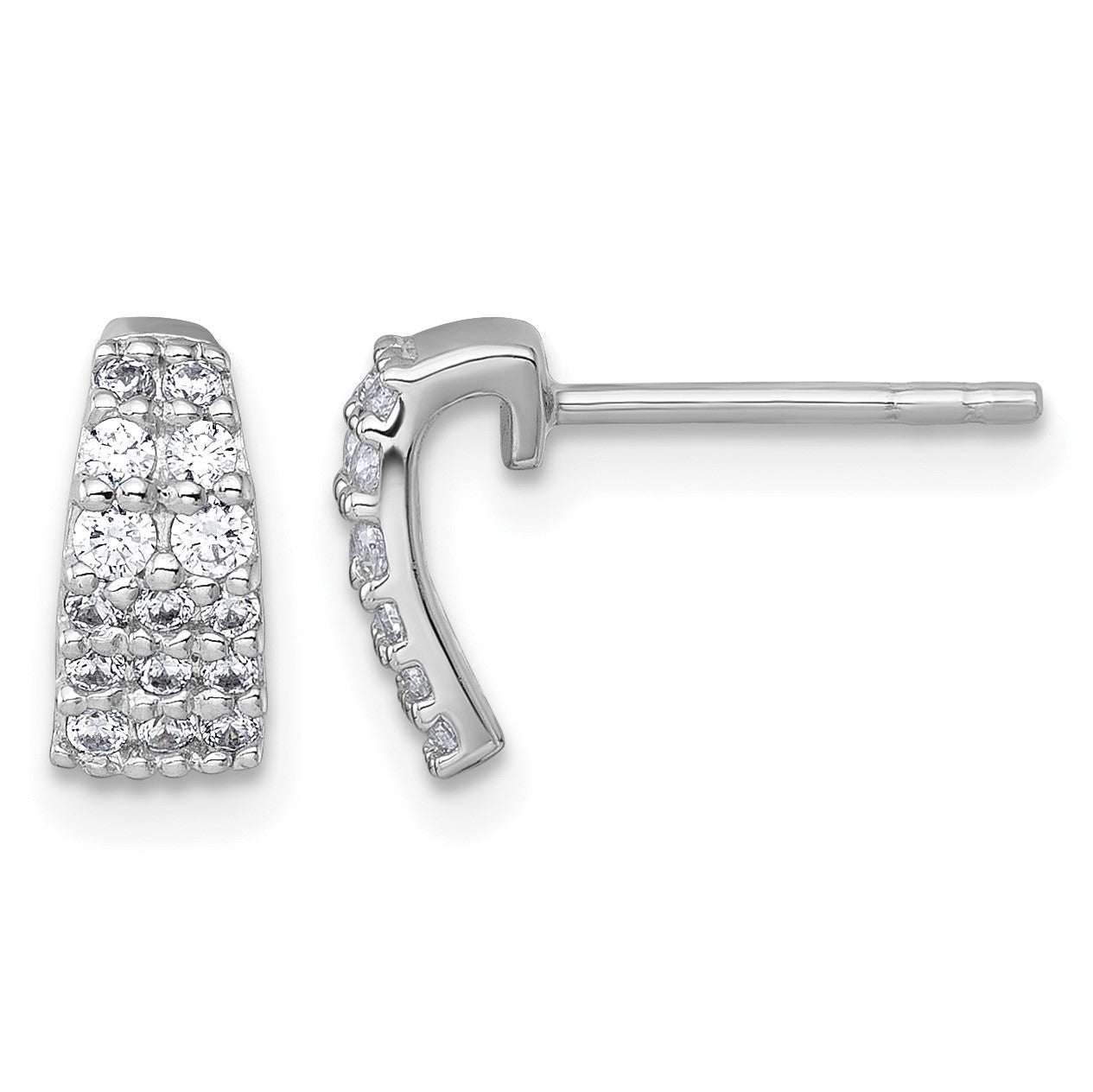 Sterling Silver Rhodium-plated Polished Pave CZ Curved and Tapered Post Earrings