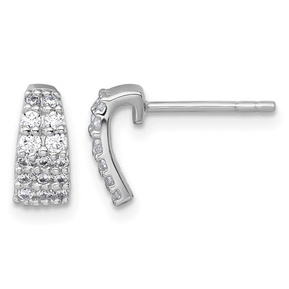 Sterling Silver Rhodium-plated Polished Pave CZ Curved and Tapered Post Earrings