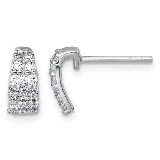 Sterling Silver Rhodium-plated Polished Pave CZ Curved and Tapered Post Earrings