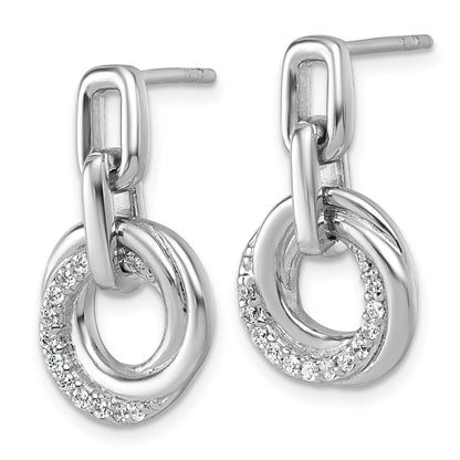 Sterling Silver Rhodium-plated Polished CZ Circle Twist Dangle Post Earrings