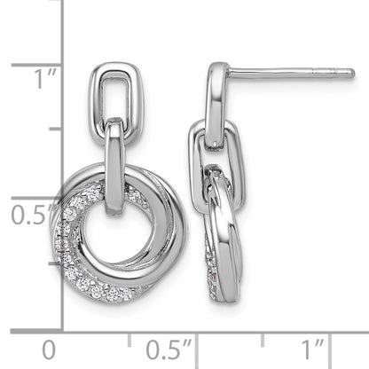 Sterling Silver Rhodium-plated Polished CZ Circle Twist Dangle Post Earrings
