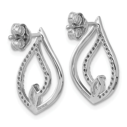 Sterling Silver Rhodium-plated Marquise CZ Polished Teardrop Post Earrings