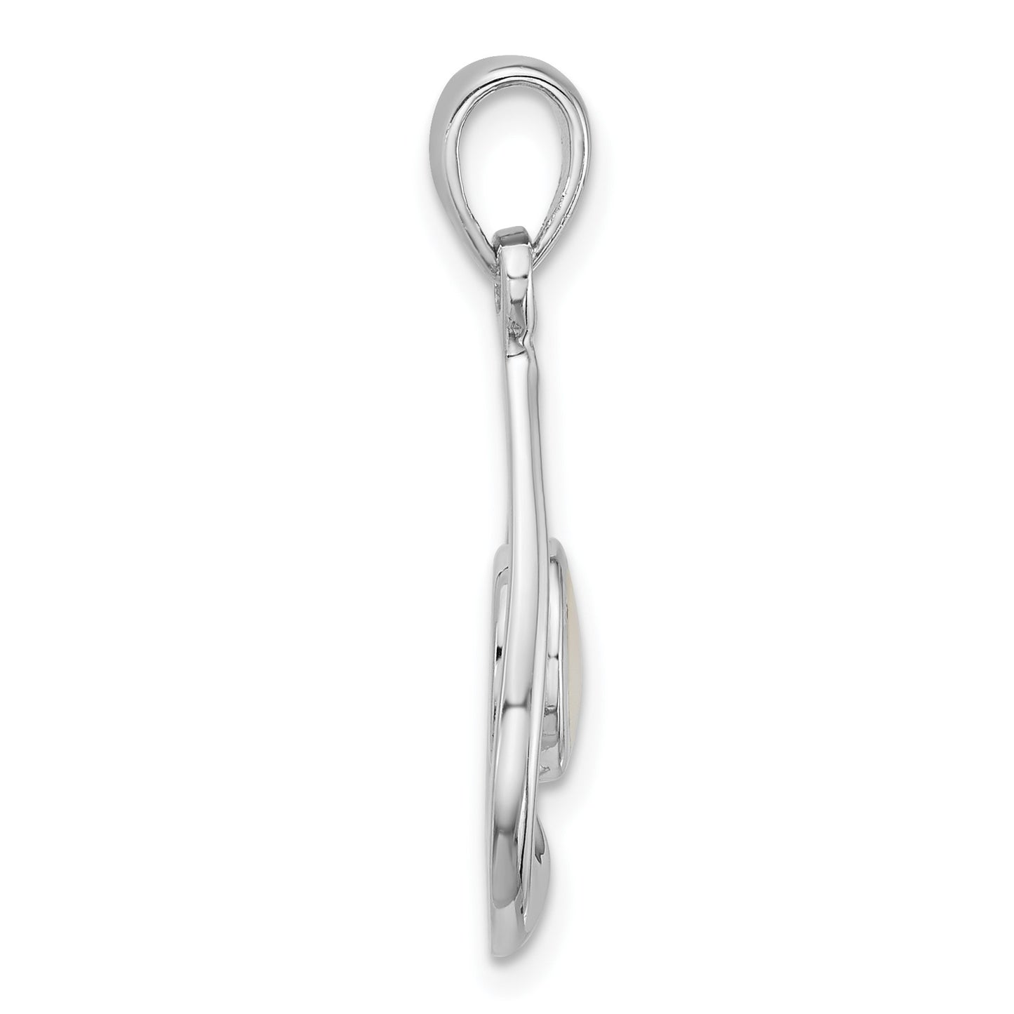 Sterling Silver Rhodium-plated Polished Round Mother of Pearl in Teardrop Pendant