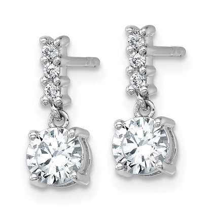 Sterling Silver Rhodium-plated Polished Round CZ Post Dangle Earrings