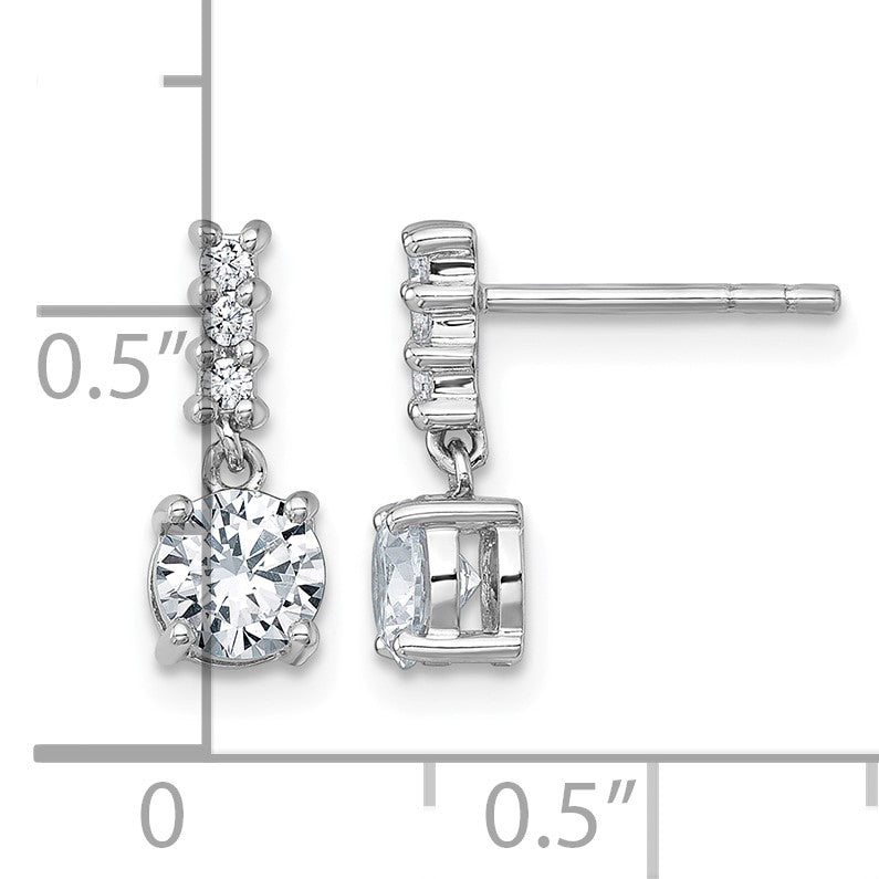 Sterling Silver Rhodium-plated Polished Round CZ Post Dangle Earrings