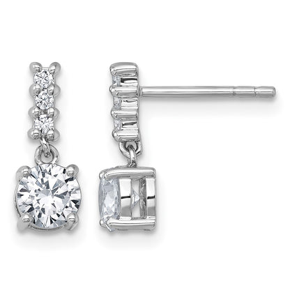Sterling Silver Rhodium-plated Polished Round CZ Post Dangle Earrings