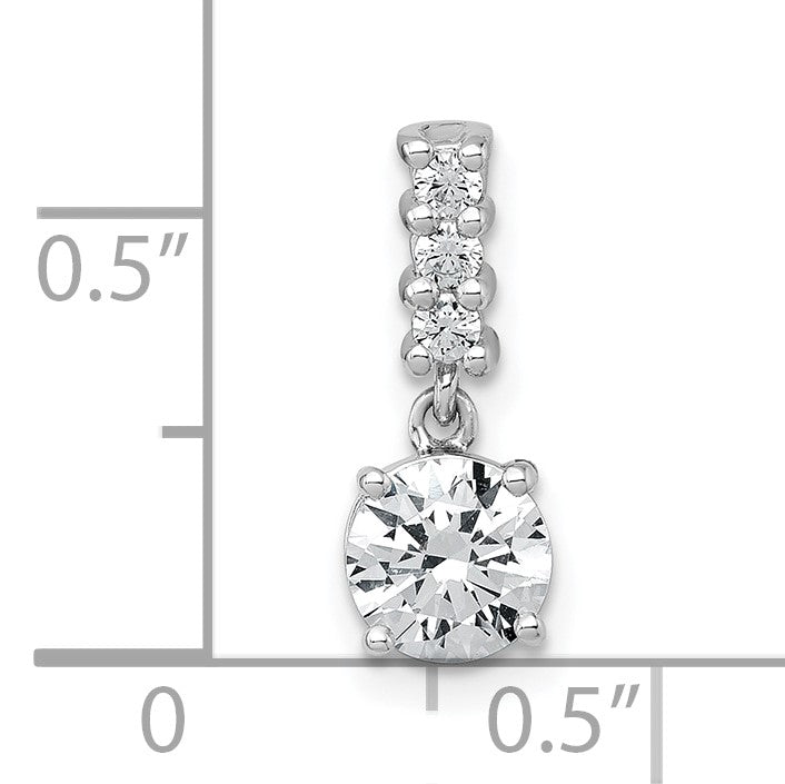 Sterling Silver Rhodium-plated Polished Round CZ Dangling Chain Slide Pendant