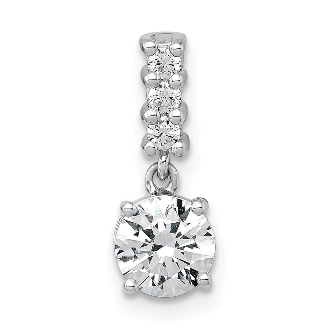 Sterling Silver Rhodium-plated Polished Round CZ Dangling Chain Slide Pendant