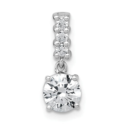 Sterling Silver Rhodium-plated Polished Round CZ Dangling Chain Slide Pendant