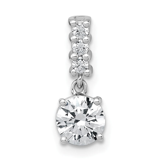 Sterling Silver Rhodium-plated Polished Round CZ Dangling Chain Slide Pendant