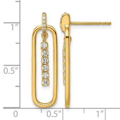 Sterling Silver Gold-tone with White CZ Oblong Dangle Post Earrings