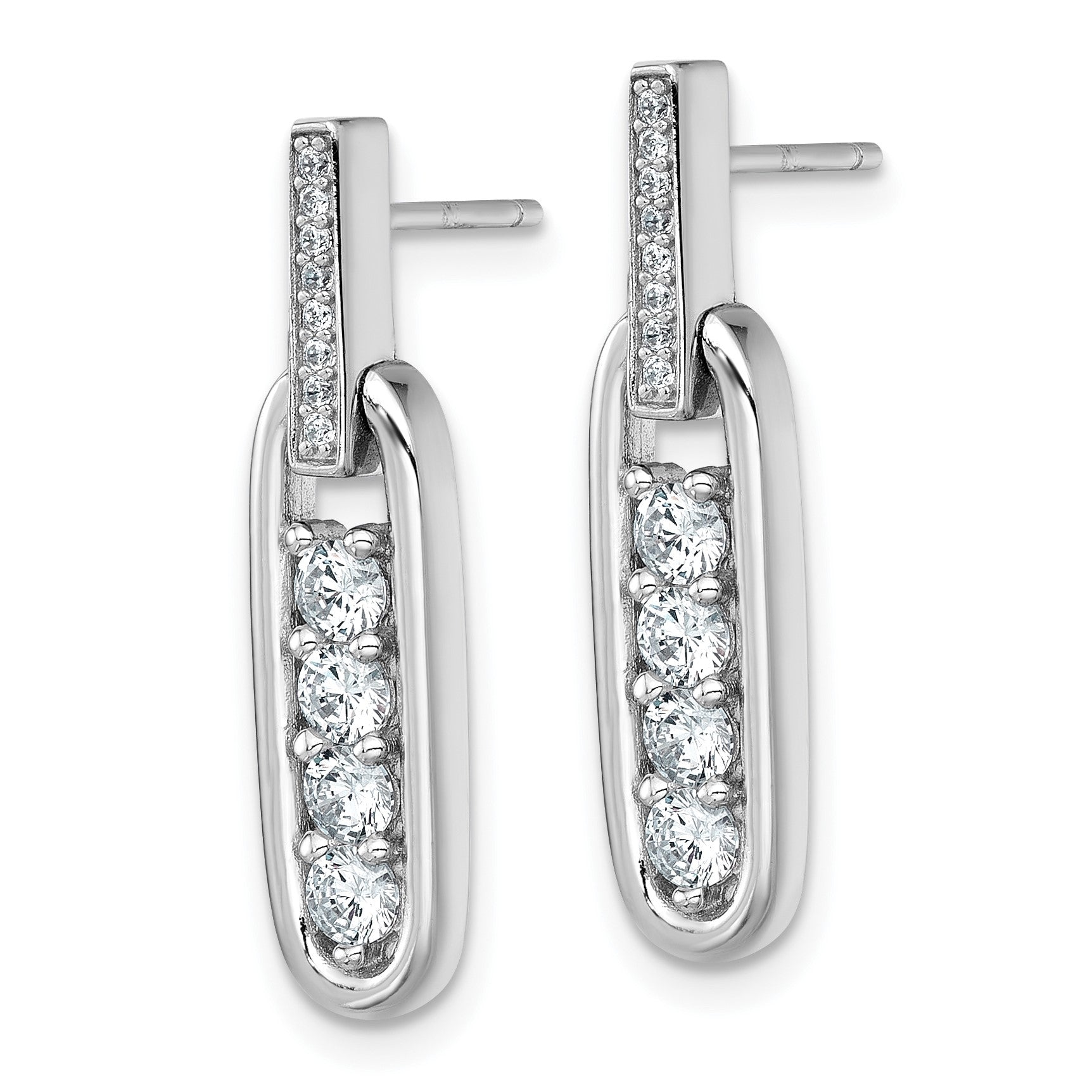 Sterling Silver Rhodium-plated Polished CZ Elongated Oval Post Dangle Earrings