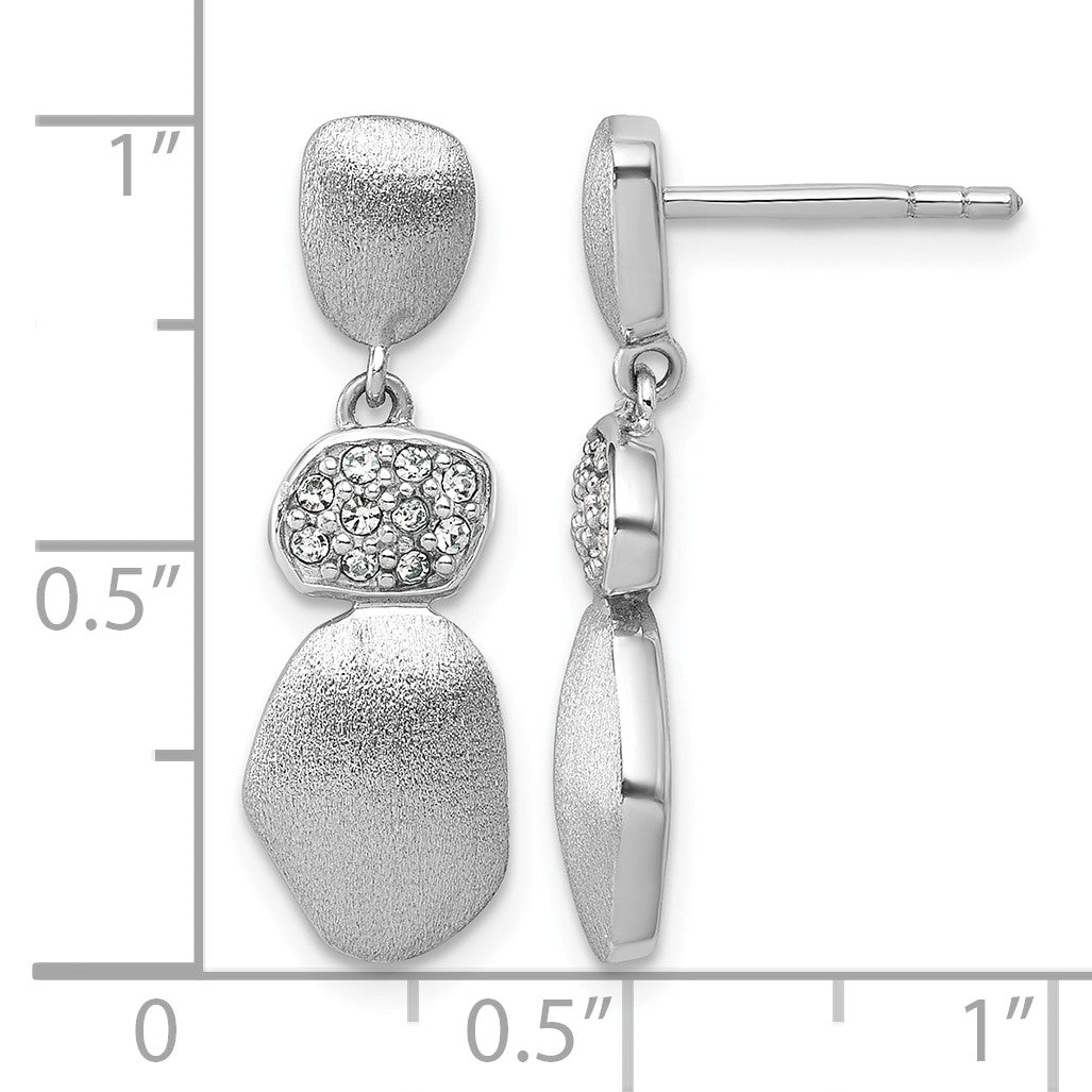 Sterling Silver Rhodium-plated Brushed and Polished Crystal Dangle Post Earrings