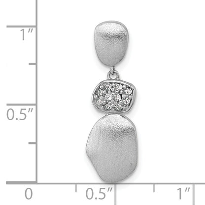 Sterling Silver Rhodium-plated Brushed and Polished Crystal Chain Slide Pendant