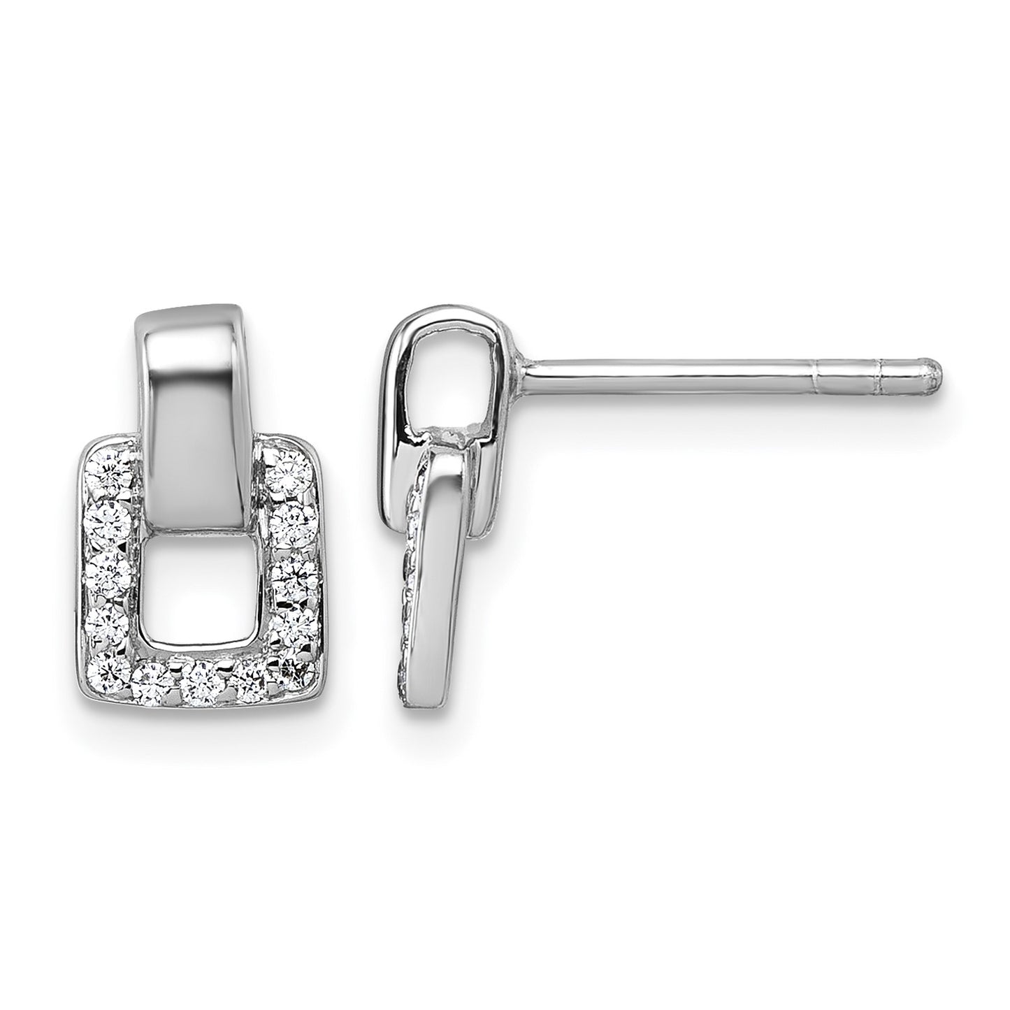 Sterling Silver Rhodium-plated Polished CZ Square Post Earrings