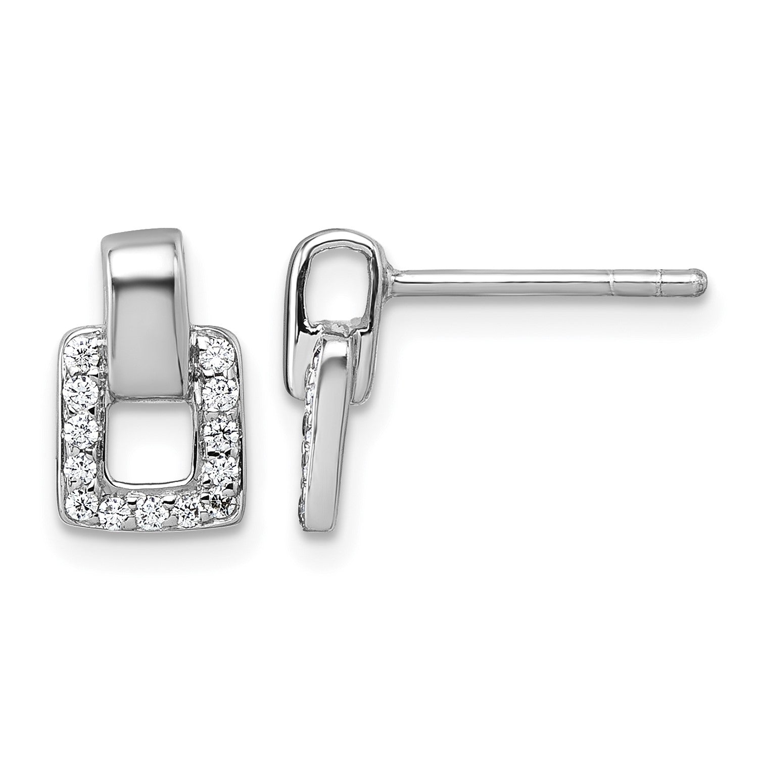 Sterling Silver Rhodium-plated Polished CZ Square Post Earrings