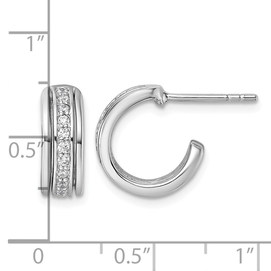 Sterling Silver Rhodium-plated Polished White CZ J-Hoop Post Earrings