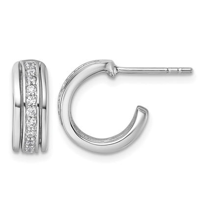 Sterling Silver Rhodium-plated Polished White CZ J-Hoop Post Earrings