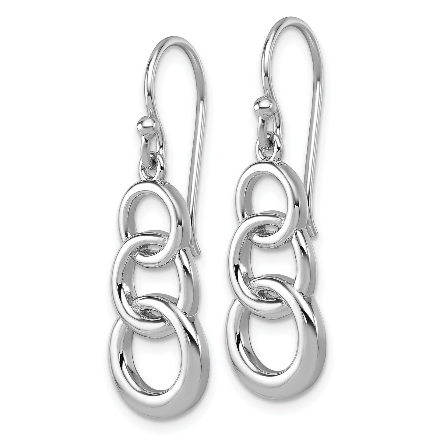Sterling Silver Rhodium-plated Polished Triple Circle Dangle Shepherd Hook Earrings