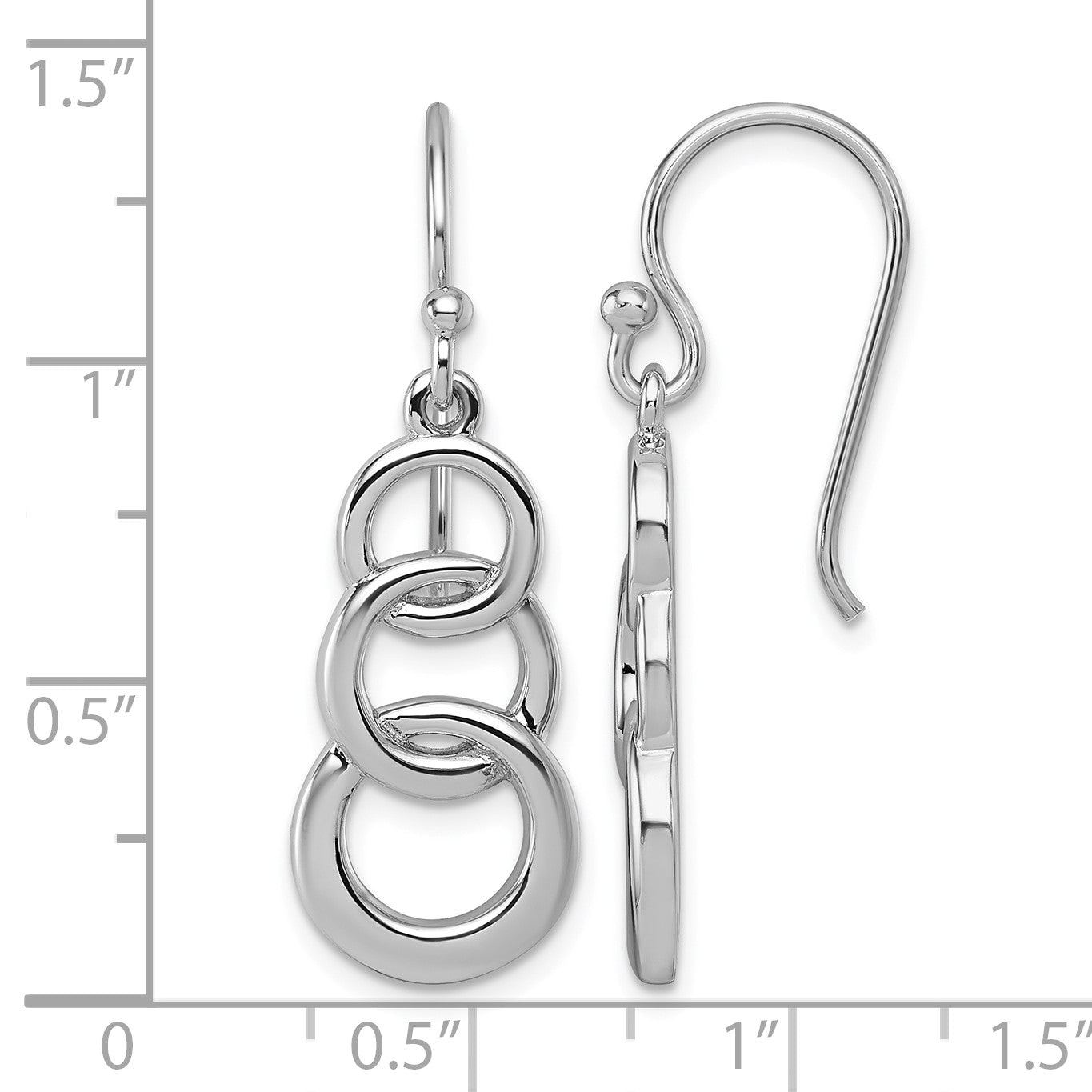 Sterling Silver Rhodium-plated Polished Triple Circle Dangle Shepherd Hook Earrings
