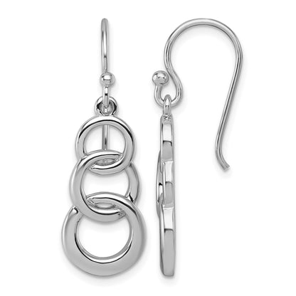 Sterling Silver Rhodium-plated Polished Triple Circle Dangle Shepherd Hook Earrings