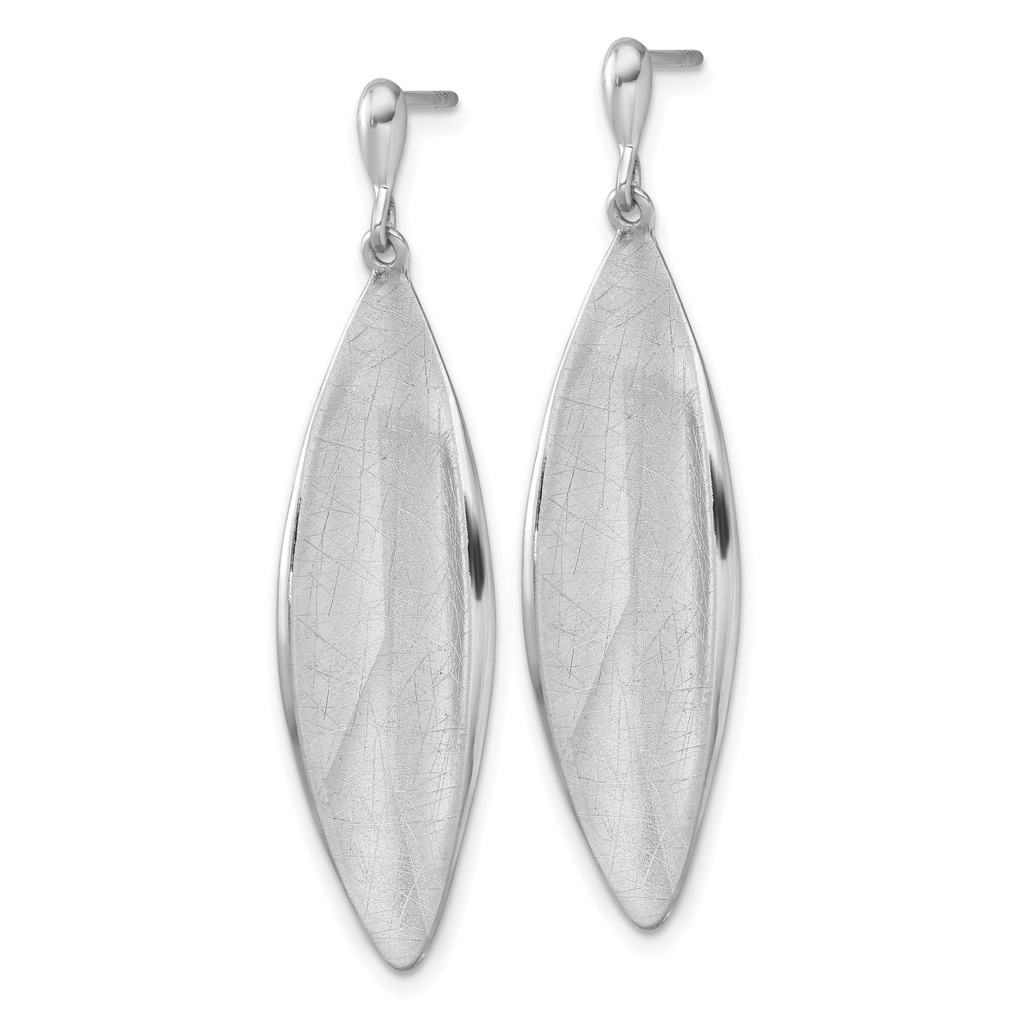 Sterling Silver Rhodium-plated Polished and Brushed Fancy Concave Oval Dangle Post Earrings