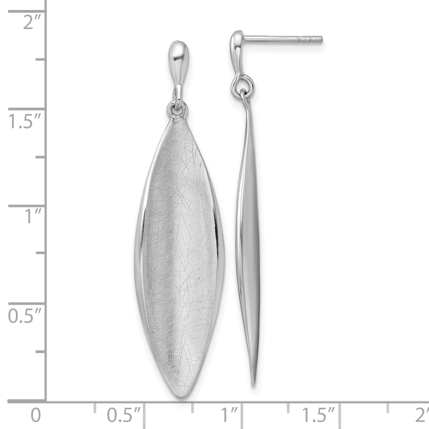 Sterling Silver Rhodium-plated Polished and Brushed Fancy Concave Oval Dangle Post Earrings