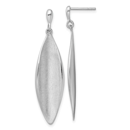 Sterling Silver Rhodium-plated Polished and Brushed Fancy Concave Oval Dangle Post Earrings