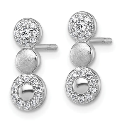 Sterling Silver Rhodium-plated Polished and Satin CZ  3-Circles Post Earrings