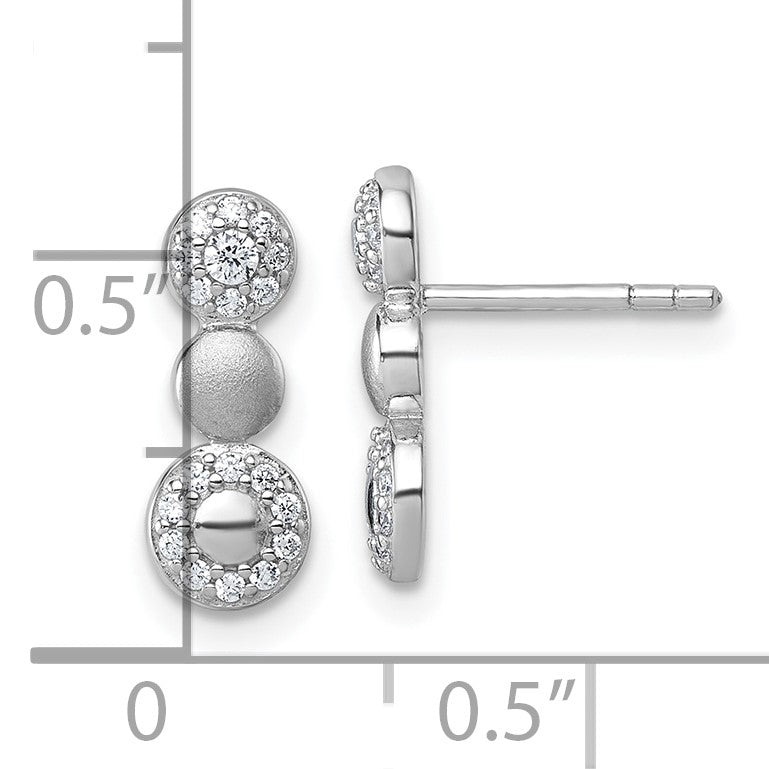 Sterling Silver Rhodium-plated Polished and Satin CZ  3-Circles Post Earrings