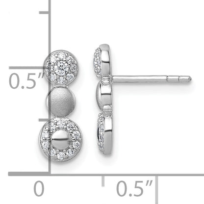 Sterling Silver Rhodium-plated Polished and Satin CZ  3-Circles Post Earrings