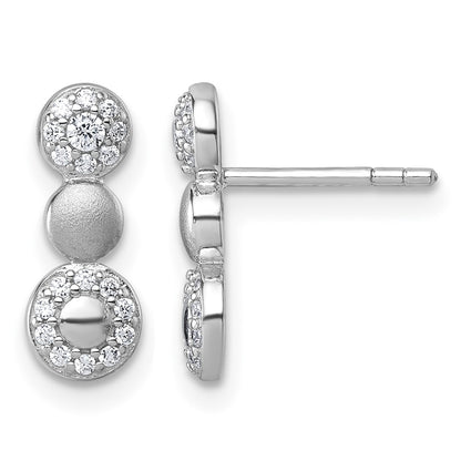 Sterling Silver Rhodium-plated Polished and Satin CZ  3-Circles Post Earrings