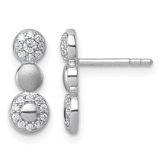 Sterling Silver Rhodium-plated Polished and Satin CZ  3-Circles Post Earrings