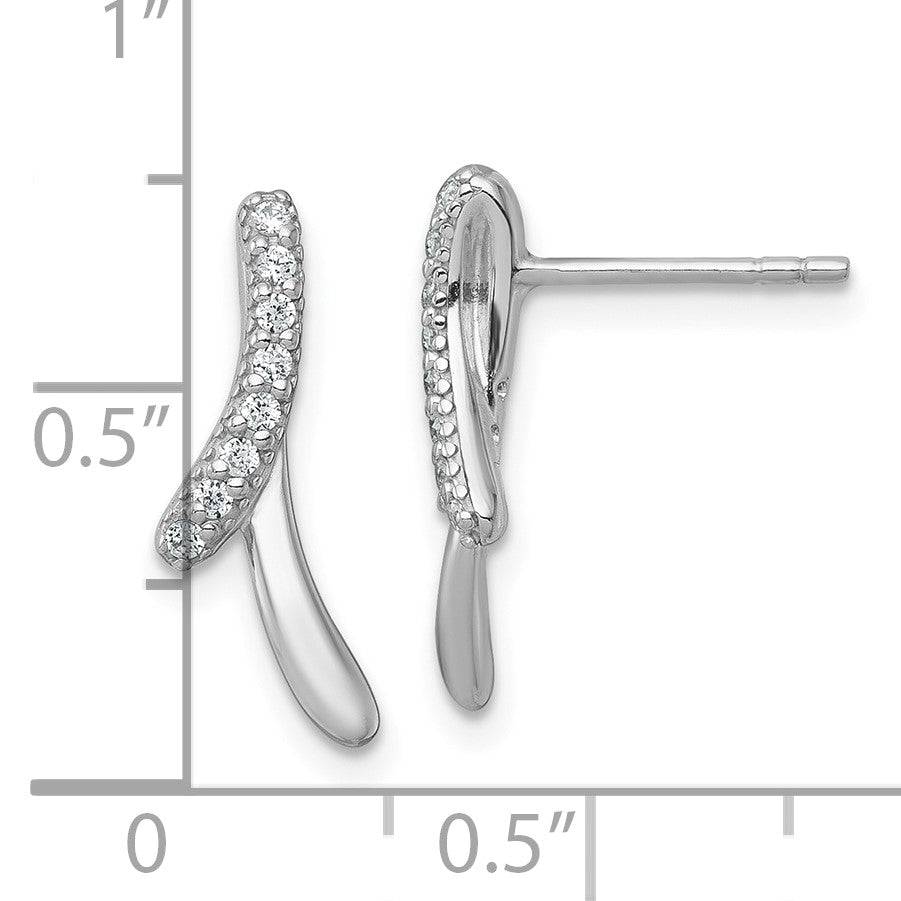 Sterling Silver Rhodium-plated Polished Fancy CZ Ribbon Post Earrings