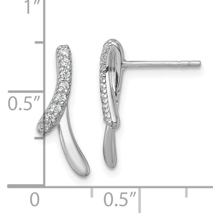 Sterling Silver Rhodium-plated Polished Fancy CZ Ribbon Post Earrings