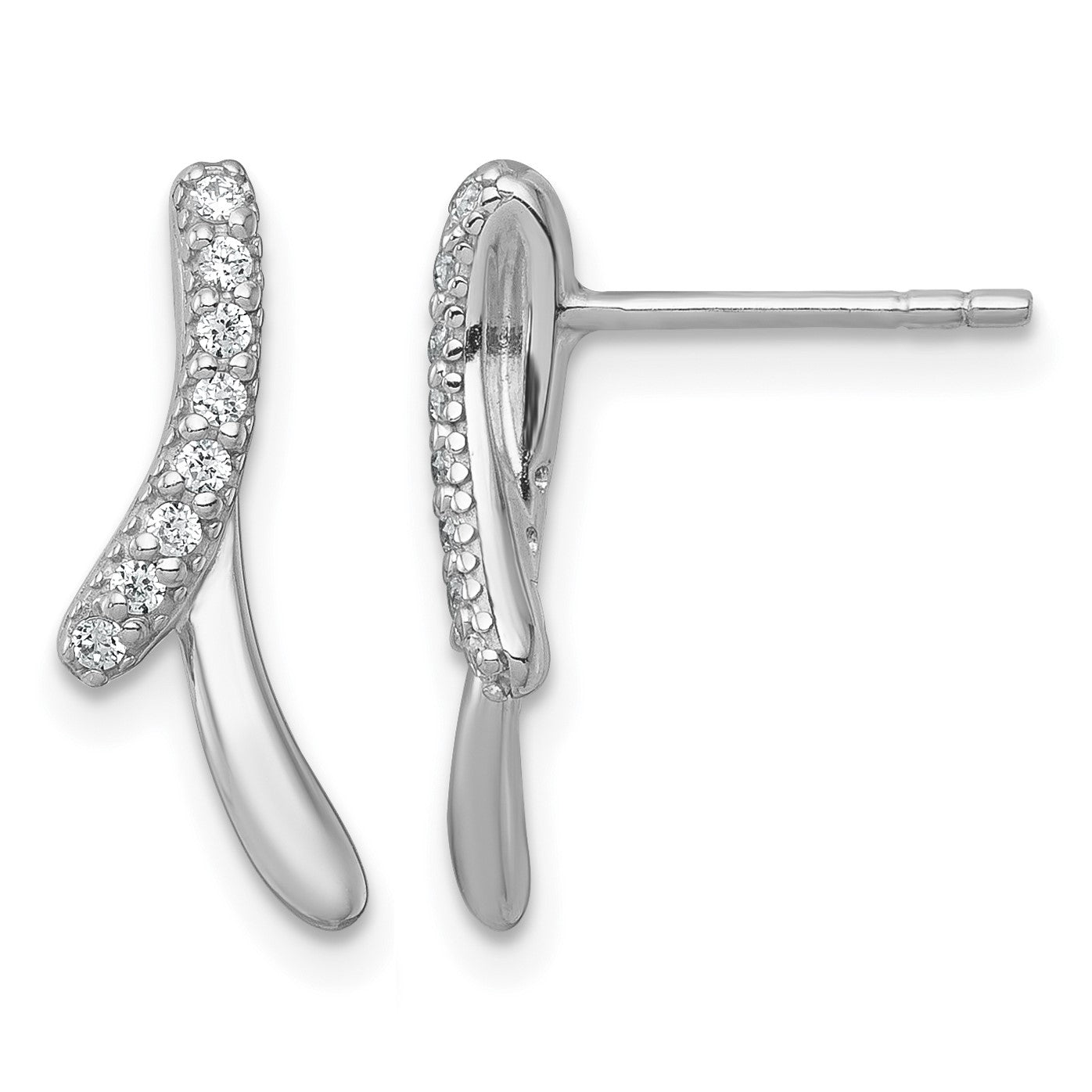 Sterling Silver Rhodium-plated Polished Fancy CZ Ribbon Post Earrings