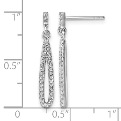 Sterling Silver Rhodium-plated CZ Oval Dangle Post Earrings