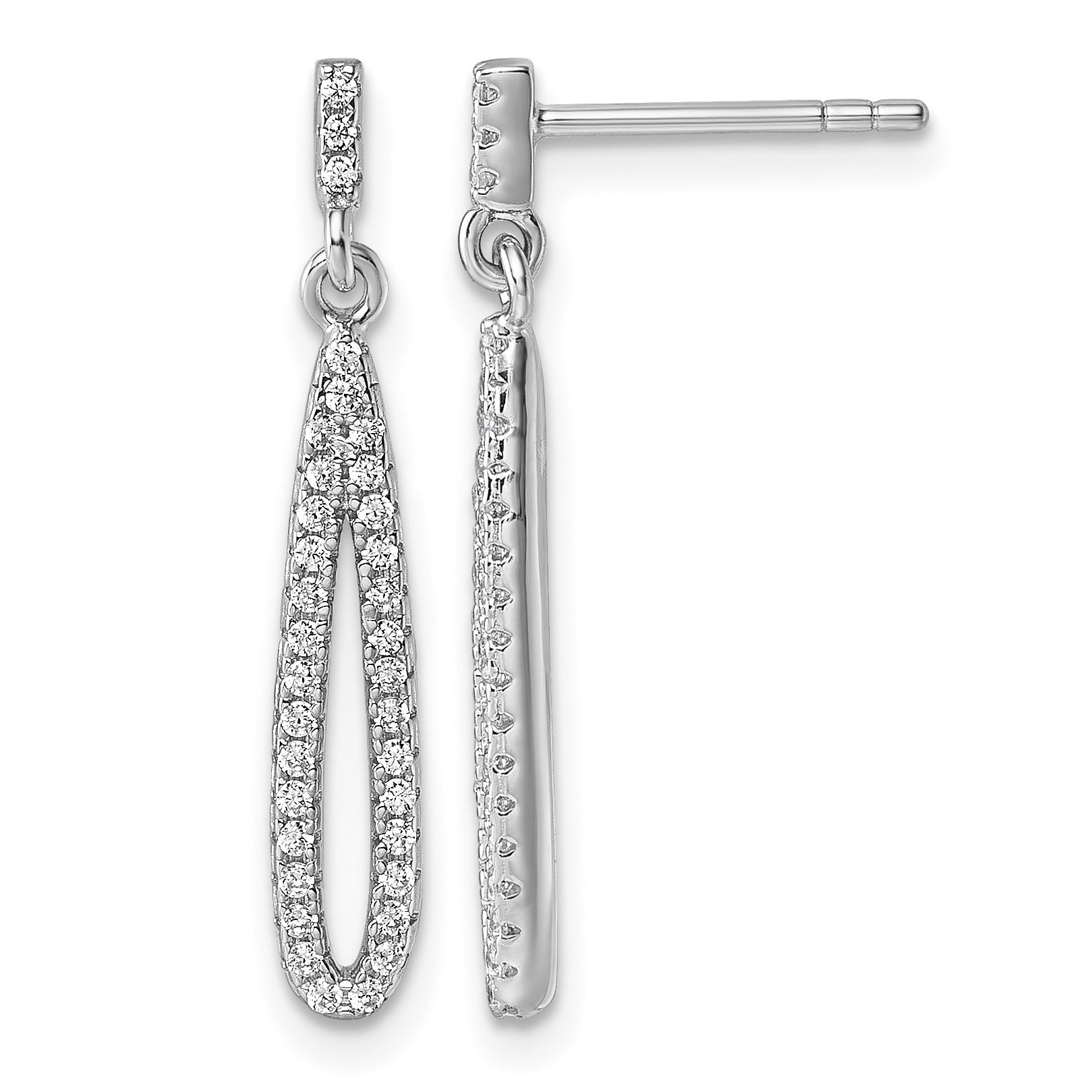 Sterling Silver Rhodium-plated CZ Oval Dangle Post Earrings