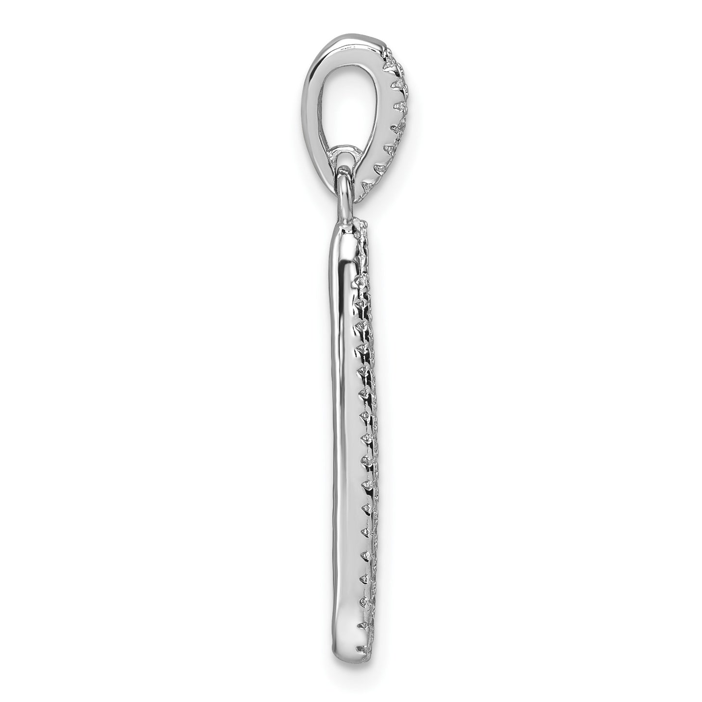 Sterling Silver Rhodium-plated CZ Oval Dangle Pendant