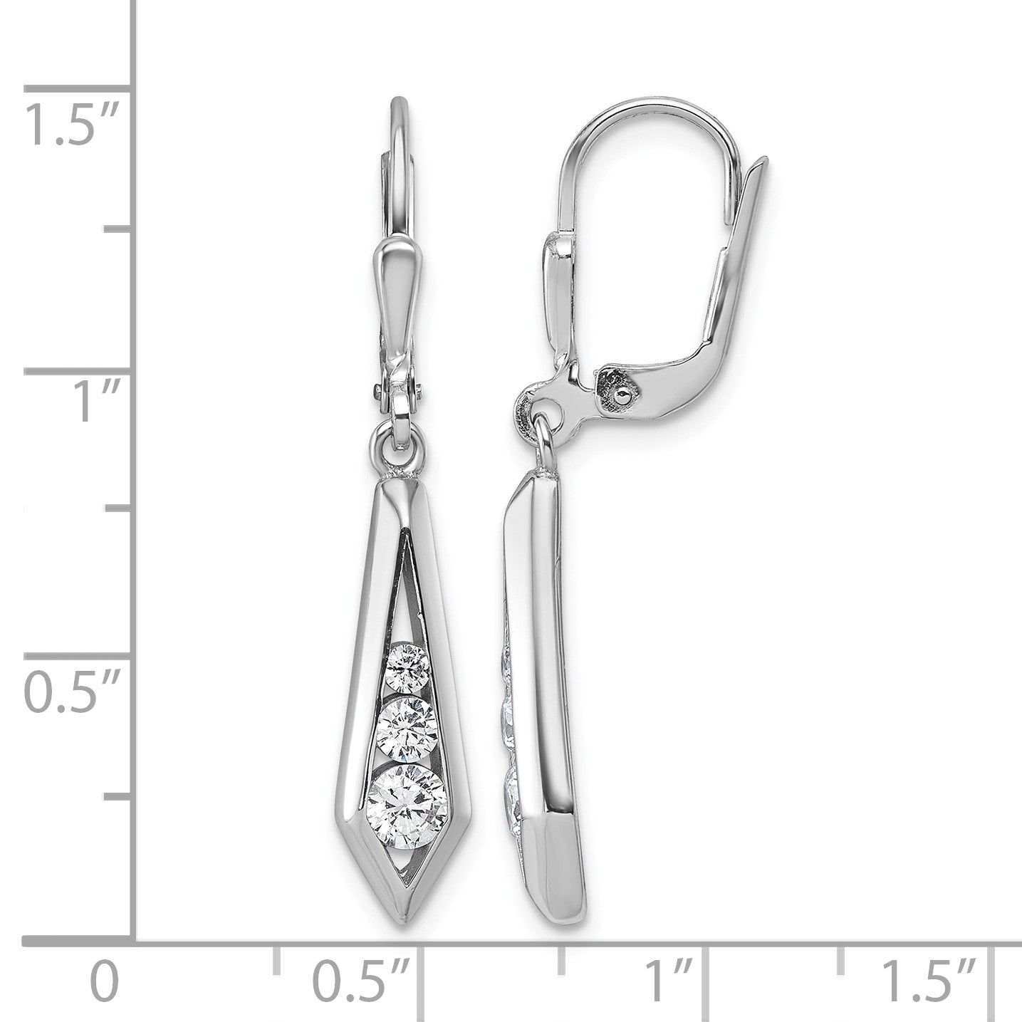 Sterling Silver Rhodium-plated Polished Fancy CZ Kite-shaped Leverback Earrings