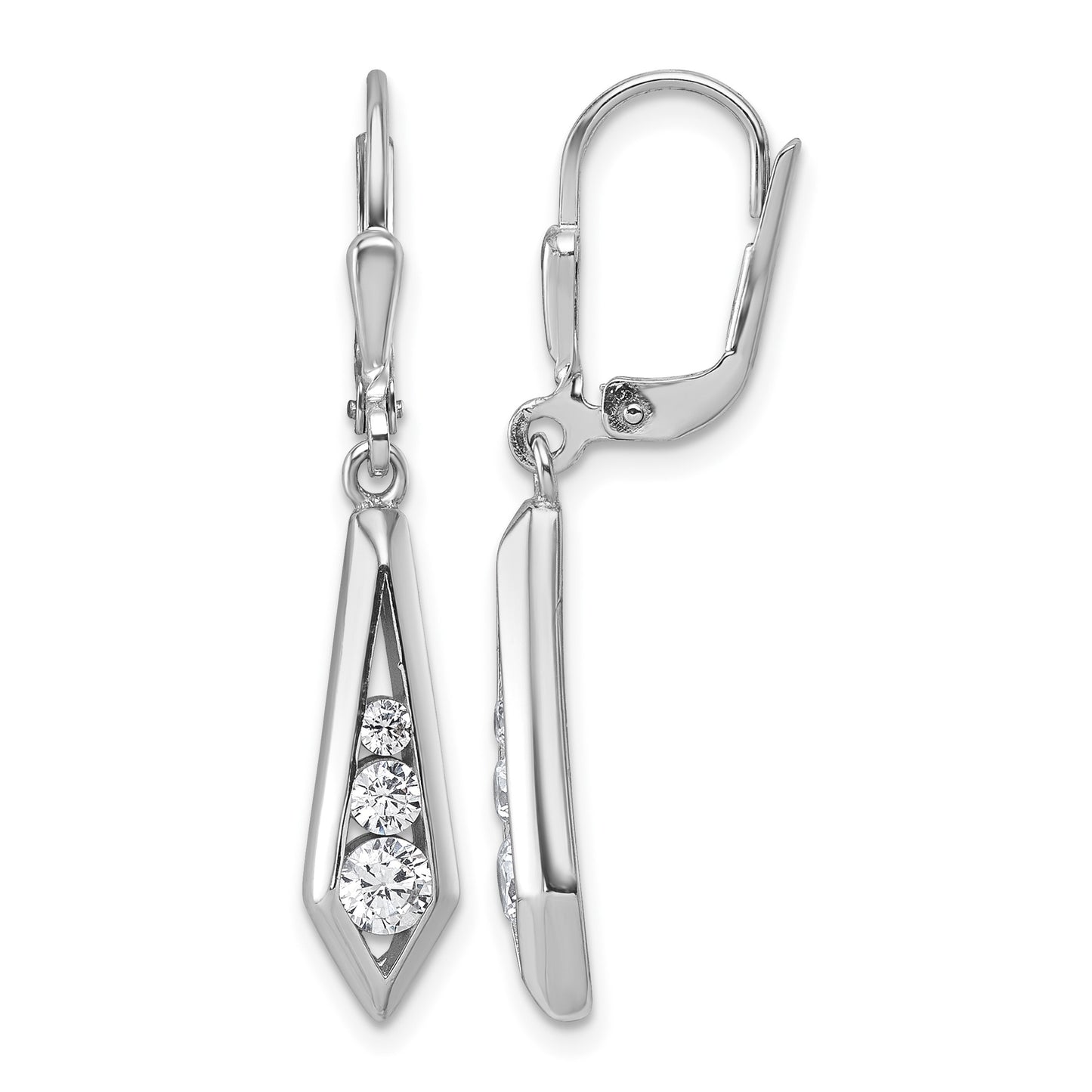 Sterling Silver Rhodium-plated Polished Fancy CZ Kite-shaped Leverback Earrings