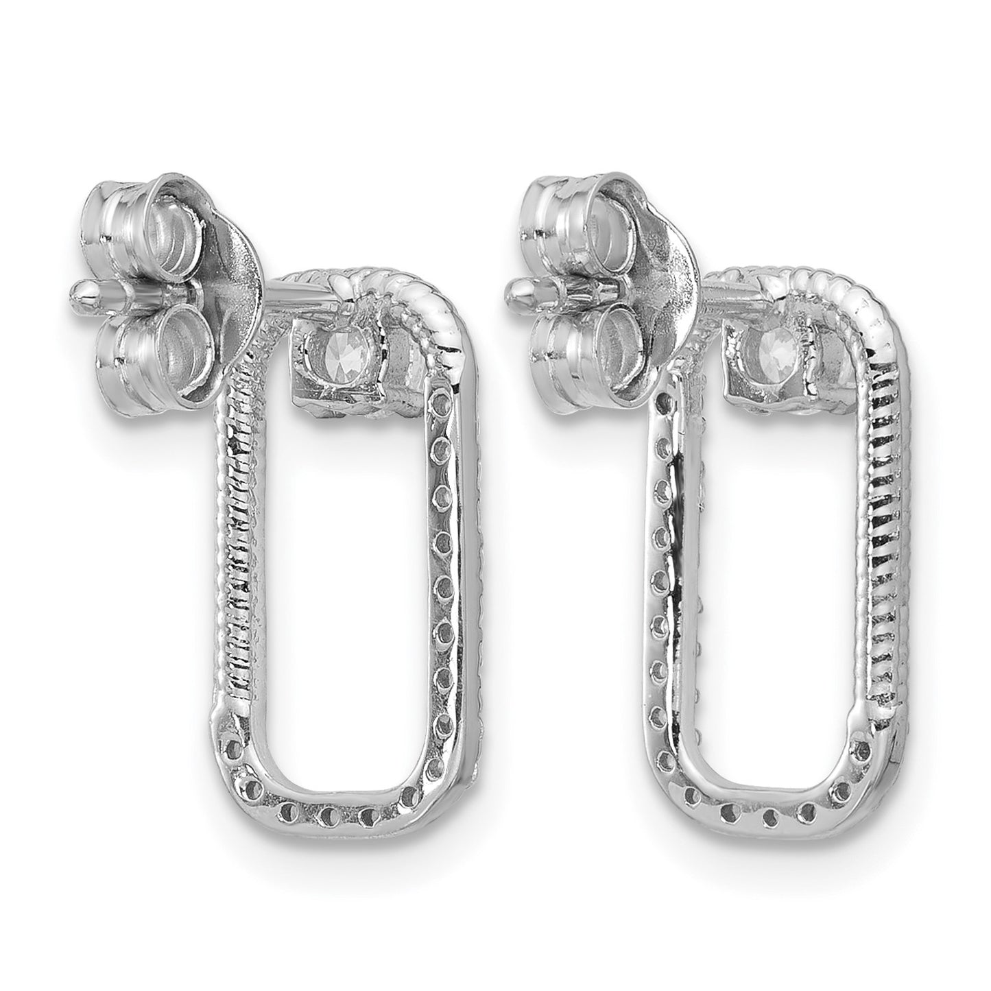Sterling Silver Rhodium-plated CZ Textured Rectangle Post Earrings