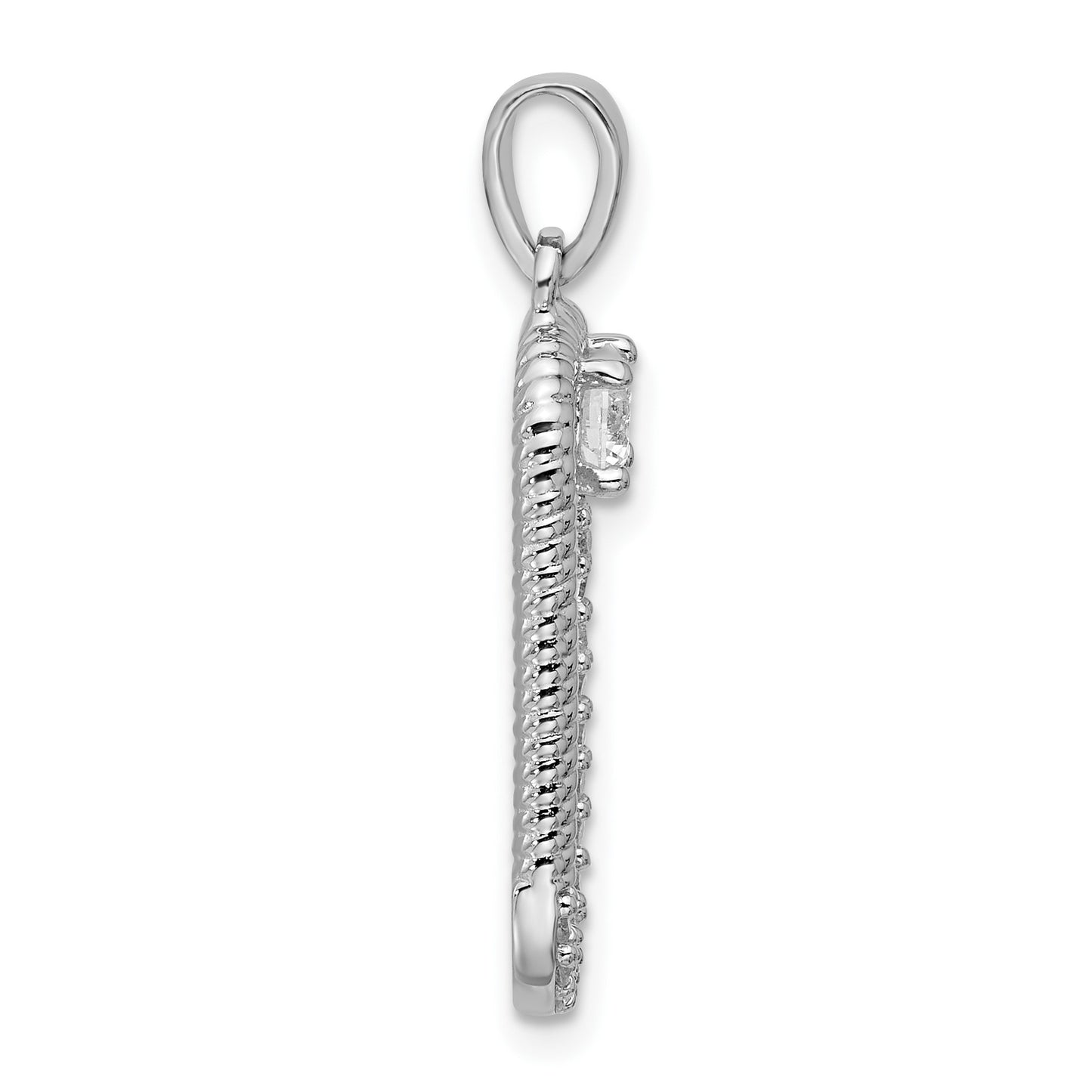 Sterling Silver Rhodium-plated CZ Textured Rectangle Pendant