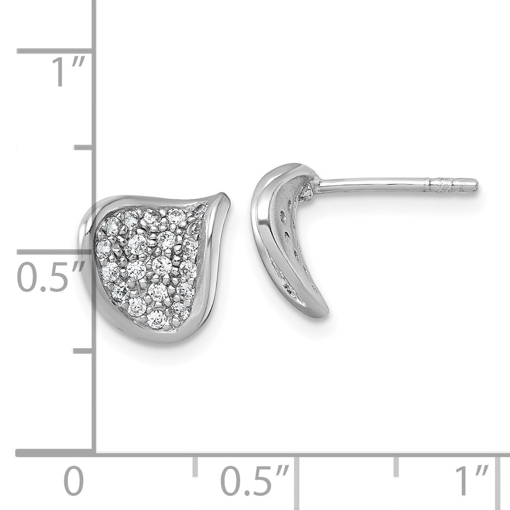 Sterling Silver Rhodium-plated Polished Fancy Curved CZ Post Earrings