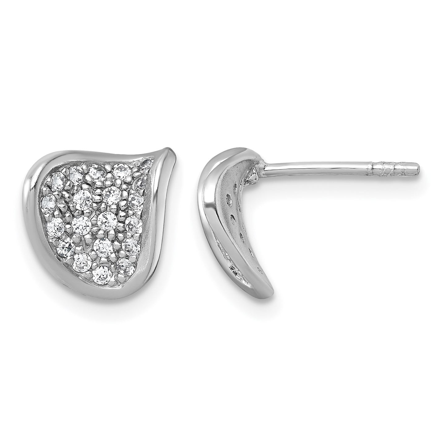 Sterling Silver Rhodium-plated Polished Fancy Curved CZ Post Earrings