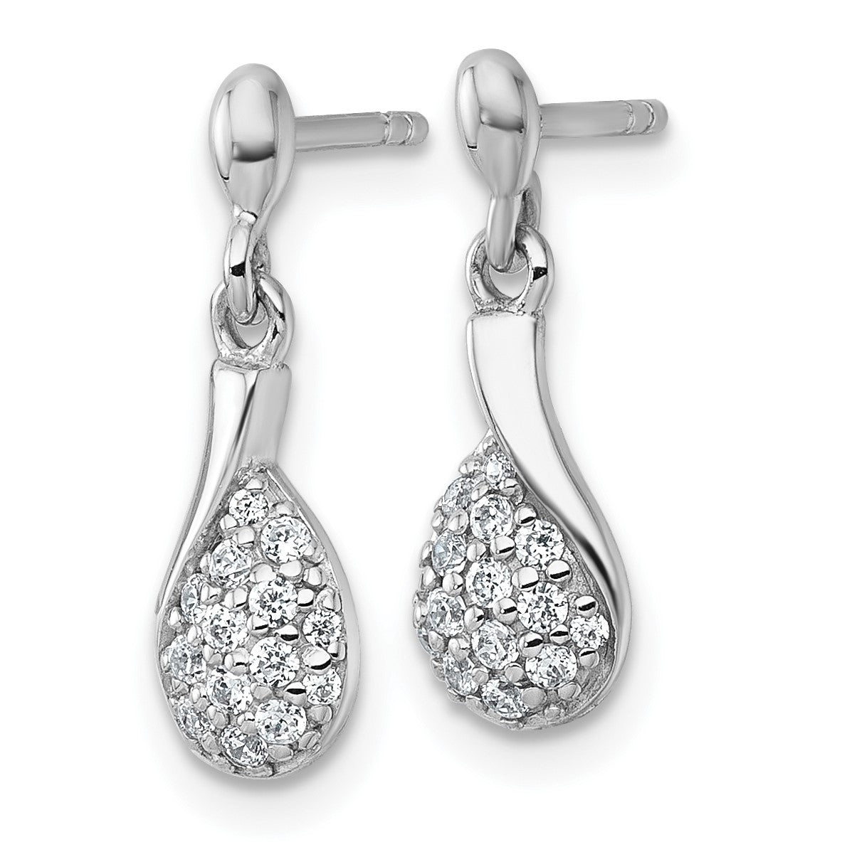 Sterling Silver Rhodium-plated Polished Fancy Teardrop CZ Dangle Post Earrings