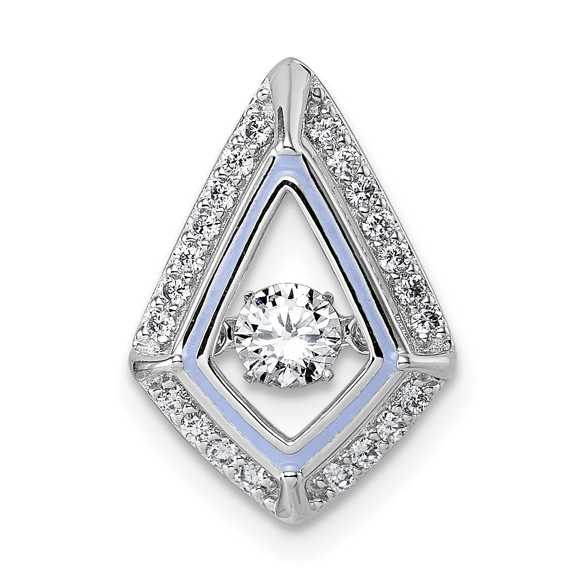 Sterling Silver Rhodium-plated Vibrant Moving CZ with Light Purple Enamel Kite-shape Chain Slide Pendant